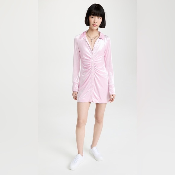Free People Shayla Mini Velvet Dress in Classic Pink Size Medium - Picture 1 of 10